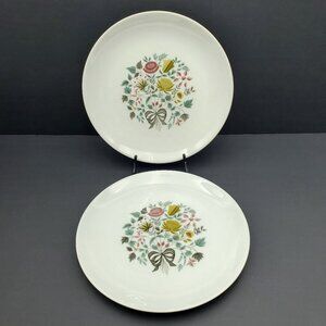 Kenmark China Strawflower Dinner Plates Pink Yellow Green Floral Bouquet Plates